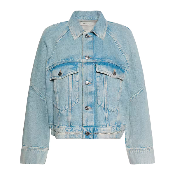 Calvin Klein Vestes en maille et pulls Bleu - Veste en jean carre avec bande logo - XS - Ref 153 €